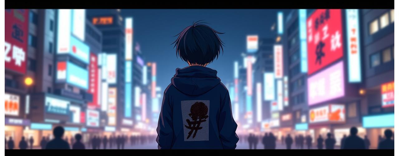 キャラクターがデザインされた限定アパレルと渋谷の街並み