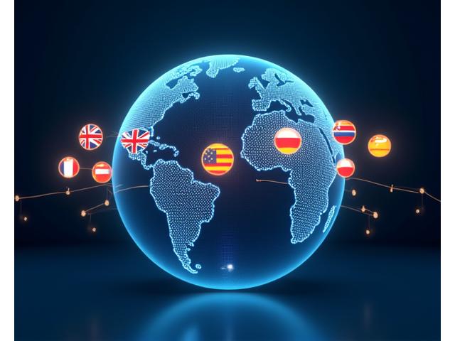 多様な言語のインターフェースを示す地球儀と翻訳ロゴ