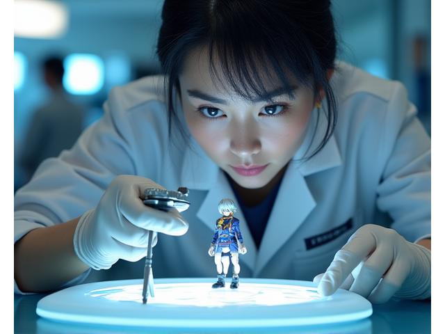 フィギュア鑑定士がルーペでフィギュアをチェックしている