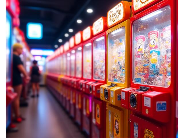 カラフルなガシャポンマシンが並ぶ様子