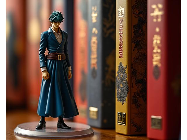 精巧なフィギュアと並ぶマンガ本