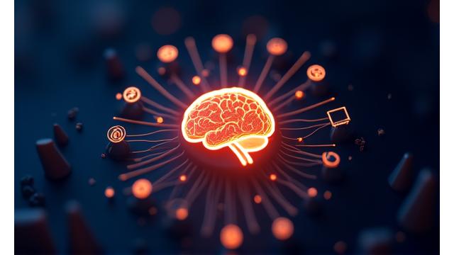 著作権マーク、筆、脳を表す抽象イラスト